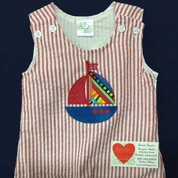 Other - Lined Red Seersucker Jon Jon/Romper  12 month